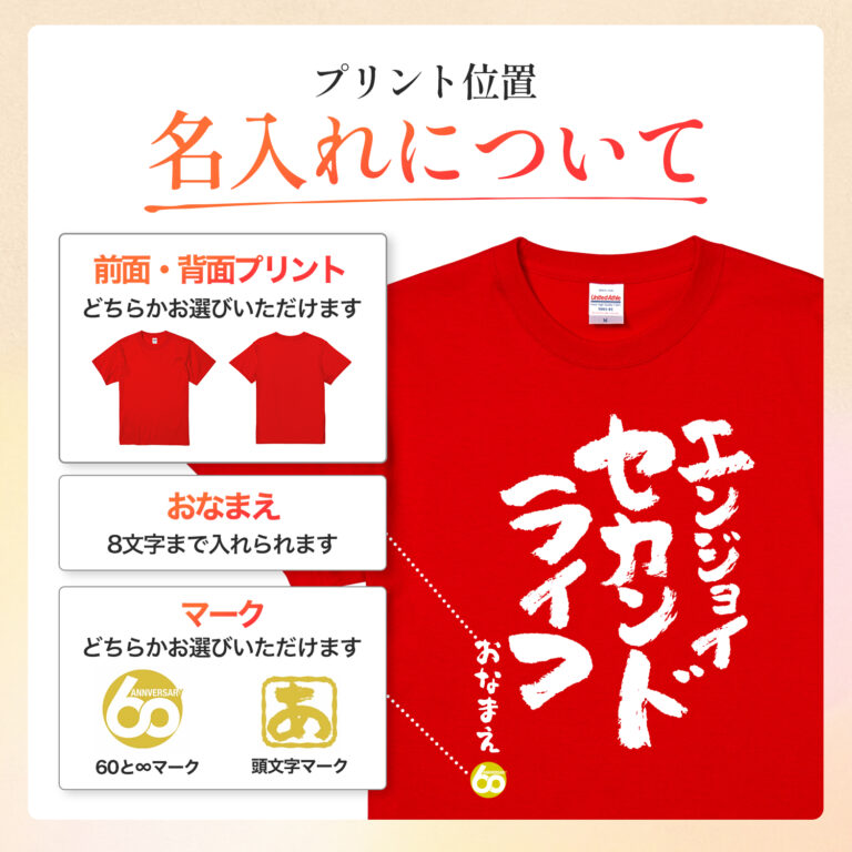 エンジョイセカンドライフ - 還暦祝い名入れおもしろTシャツ