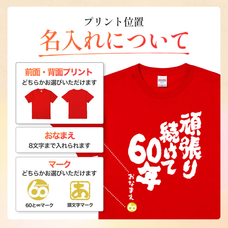 頑張り続けて60年 - 還暦祝い名入れおもしろTシャツ