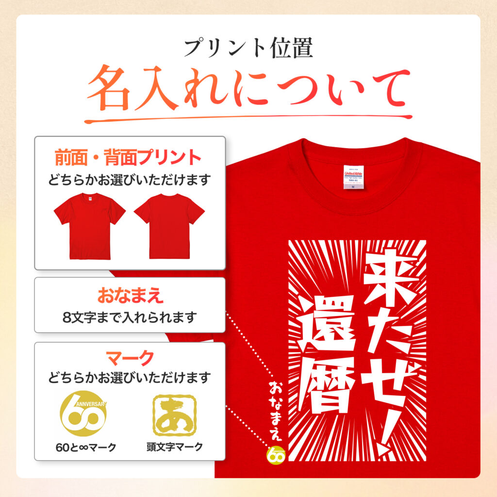 来たぜ!還暦 - 還暦祝い名入れおもしろTシャツ