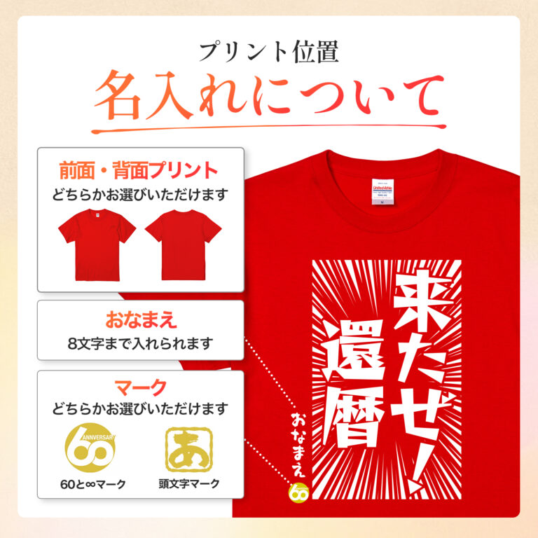 来たぜ!還暦 - 還暦祝い名入れおもしろTシャツ