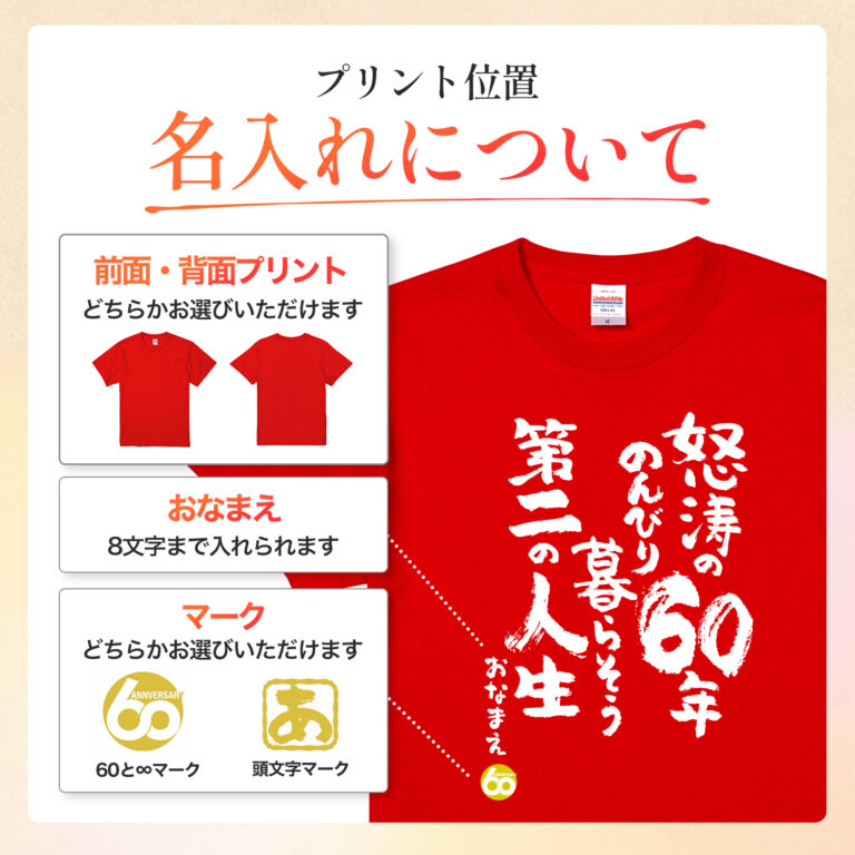 怒涛の60年のんびり暮らそう第二の人生 - 還暦祝い名入れおもしろTシャツ