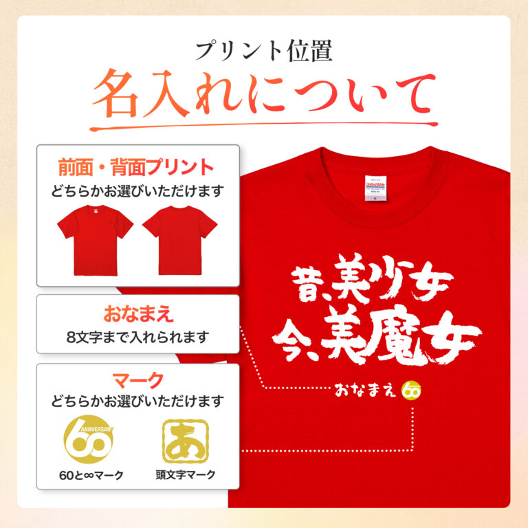 昔美少女今美魔女 - 還暦祝い名入れおもしろTシャツ