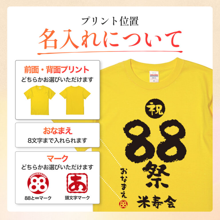 米寿祝い 米寿 名入れ Ｔシャツ 88歳 誕生日  【祝 88祭 米寿会】
