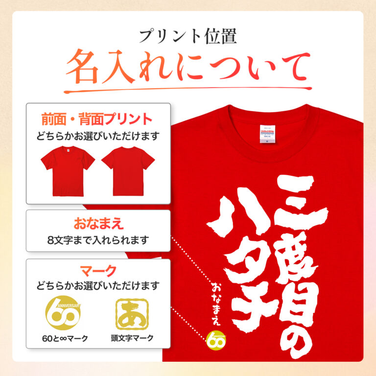 三度目のハタチ - 還暦祝い名入れおもしろTシャツ