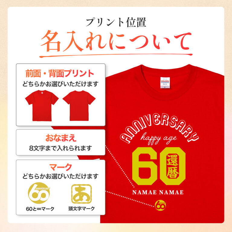 ANIVERSARY HAPPY AGE60還暦 - 還暦祝い名入れおもしろTシャツ