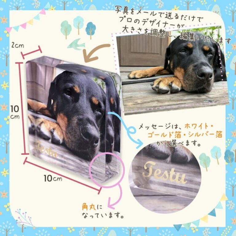 メッセージ入り角丸アクリルブロック 角丸 10cm×10cm×2cm